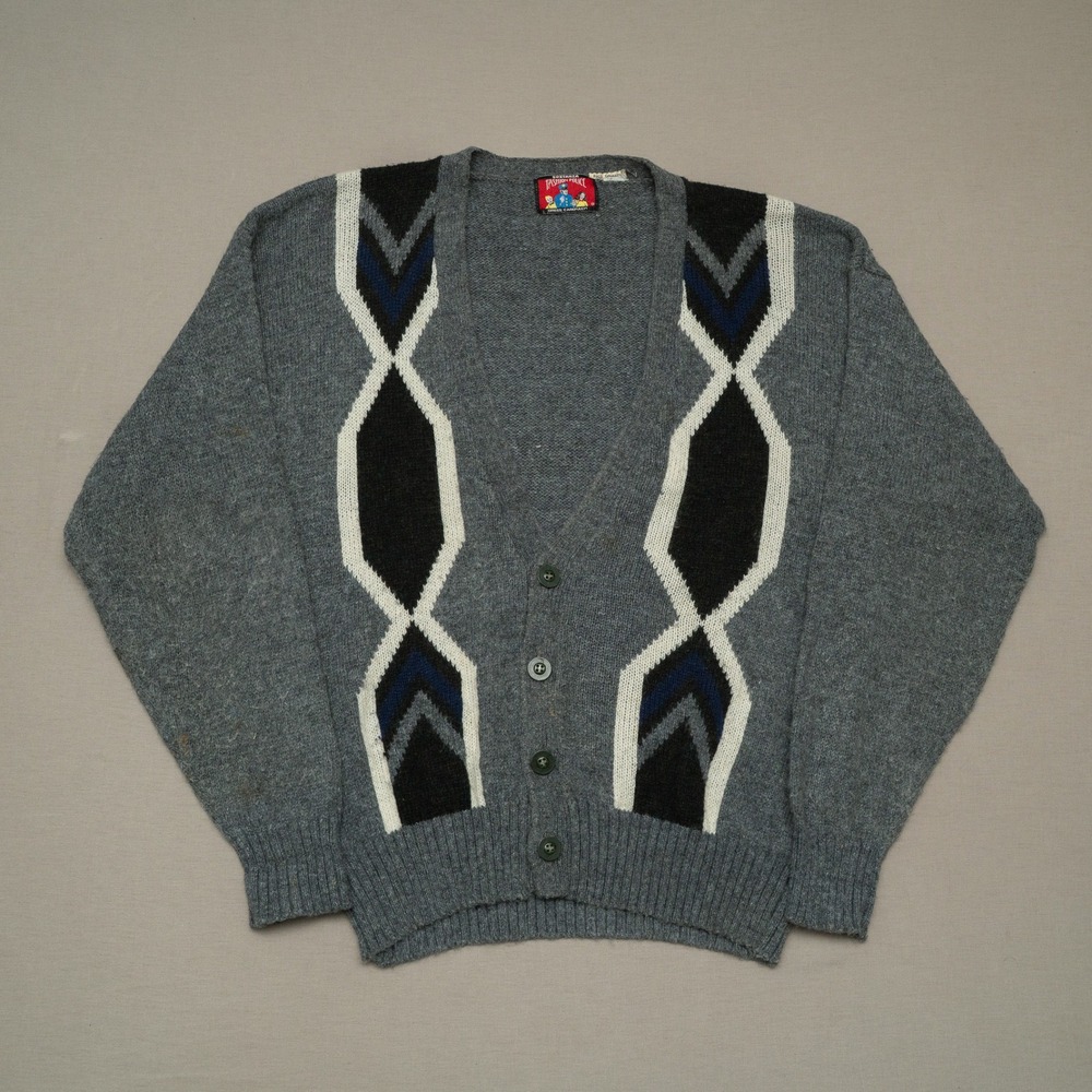 Vintage 80s 90s Sostanza Fashion Police Geometric Cardigan Gray Adult XL Cobain